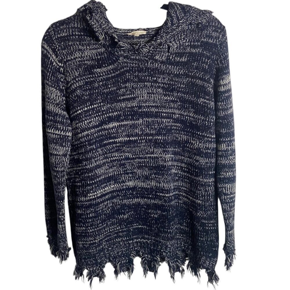 Mystree Size Small Hooded Sweater Navy Blue Marbled Knit Distressed Grunge